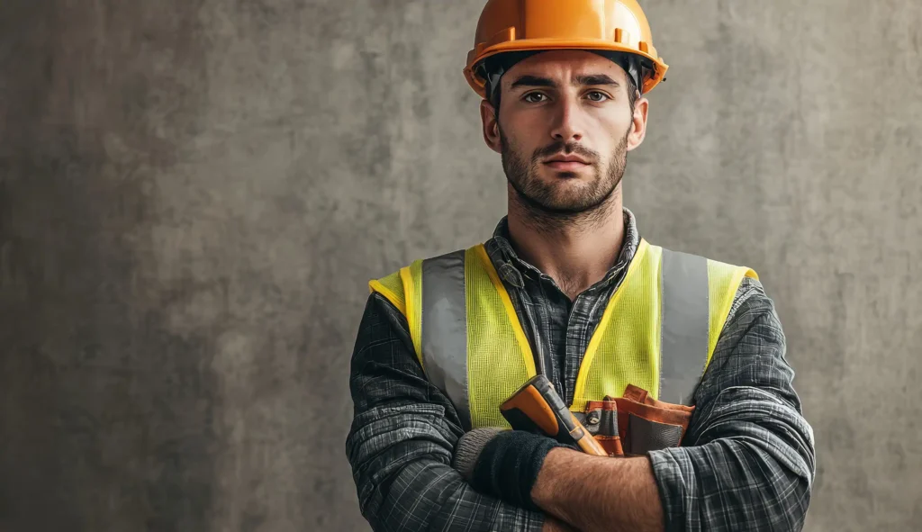 Construction worker wearing yellow safety vest