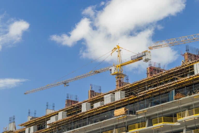 Looking up at a construction site with no workers in sight.
