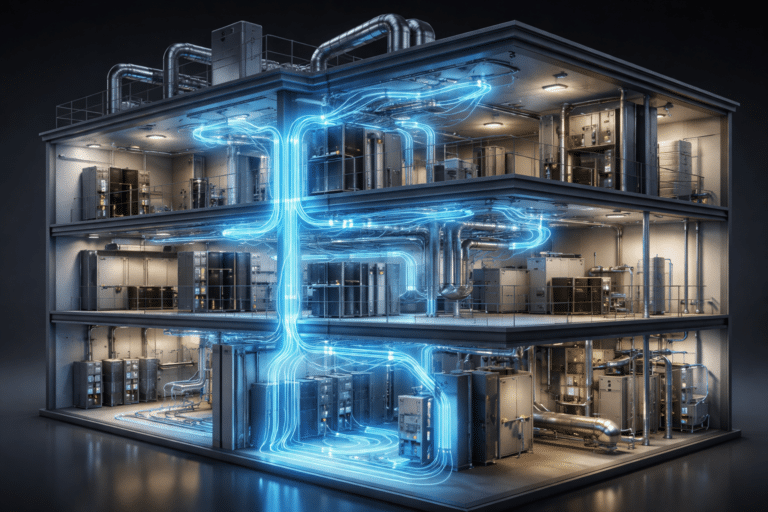 MPE project coordination diagram highlighting the electrical backbone as the nervous system of the building.